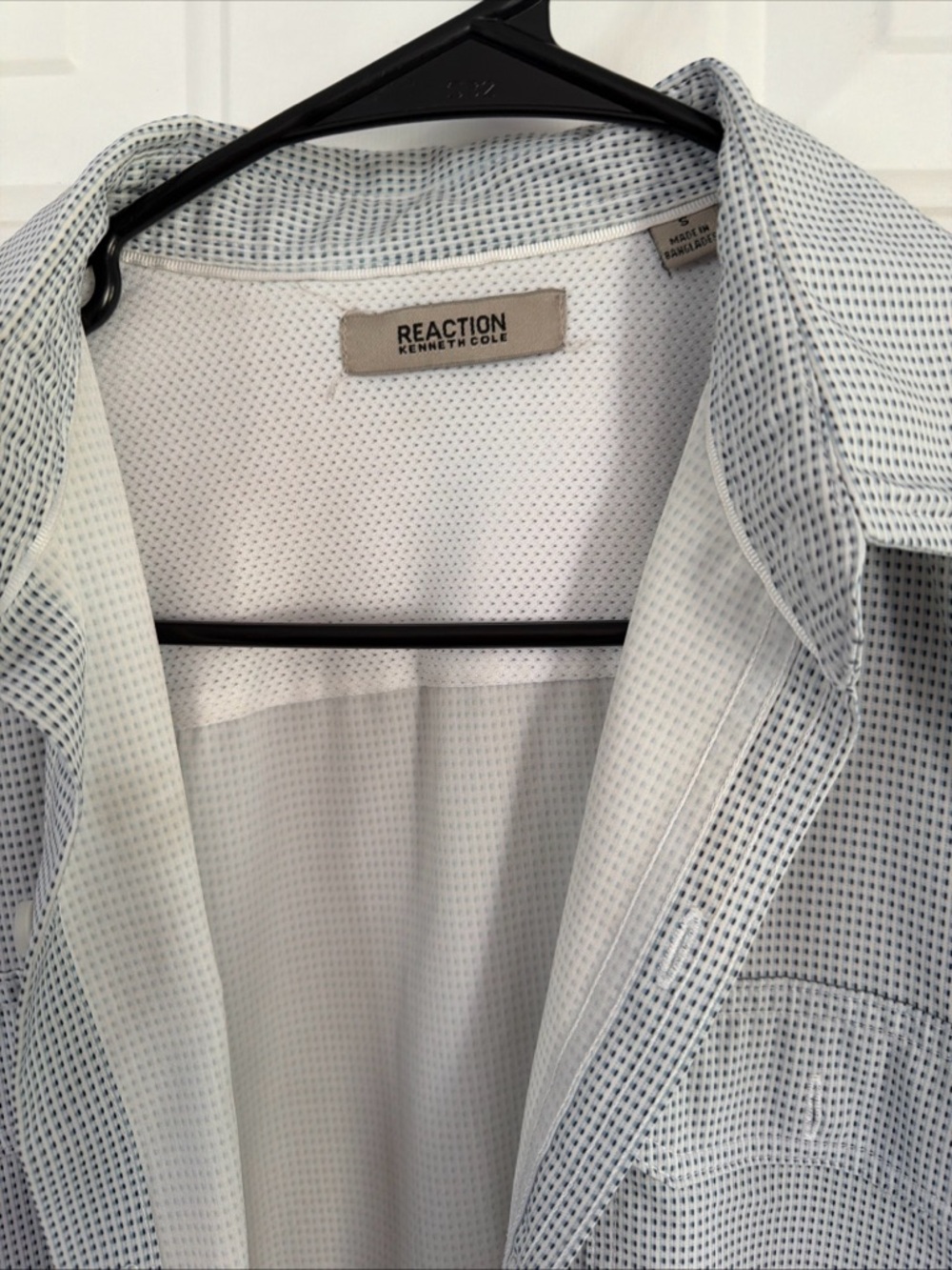 Reaction Kenneth Cole Light Blue and White Micro-Check Button-Down Shirt